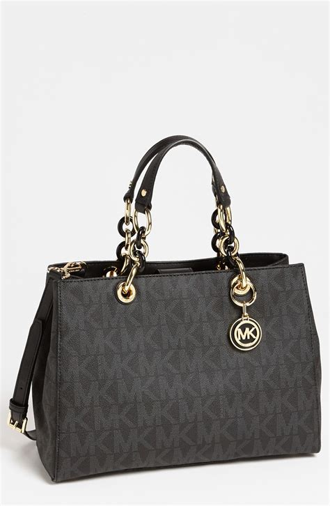 michael kors handbag cynthia signature medium satchel black|Michael Kors cynthia satchel.